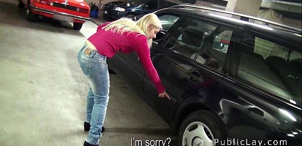  Busty blonde amateur banged in car repair shop